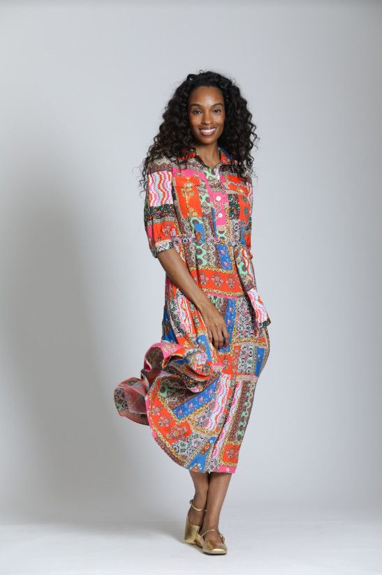 J75A APNY Tiered Dress with Elbow Sleeve