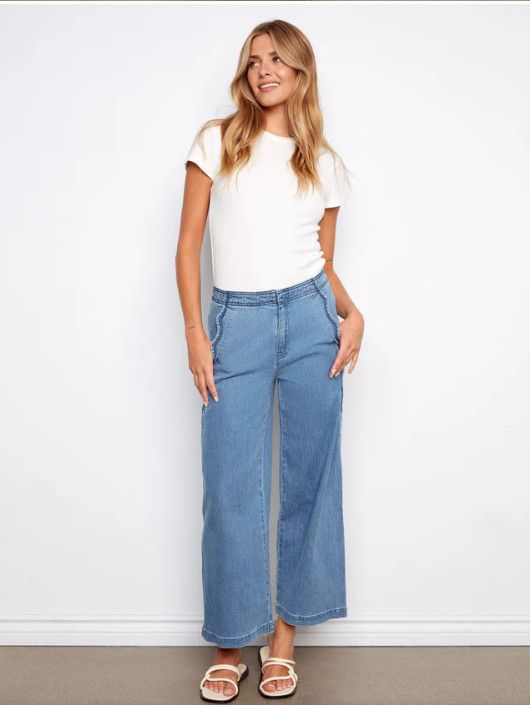 C5741-300C Charlie B Wide Leg Jeans with Scalloped Edges