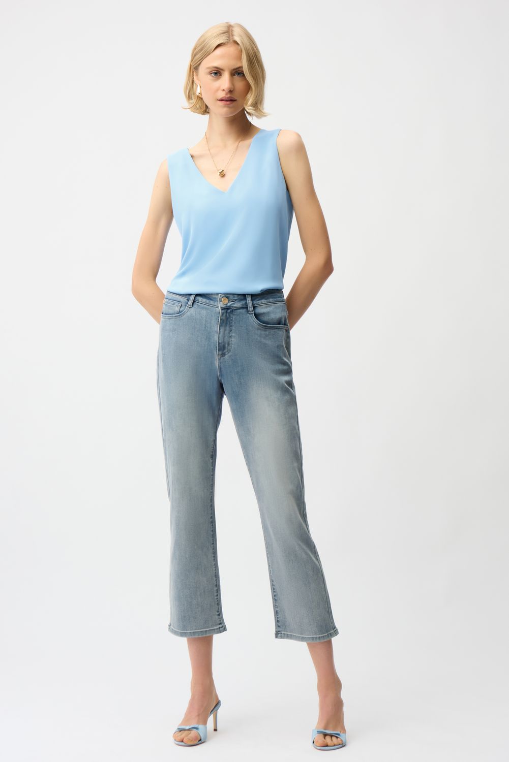 261248 Joseph Ribkoff Twill V-Neck Straight Top