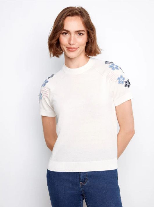 C2972-261B Charlie B Sweater with Flowers