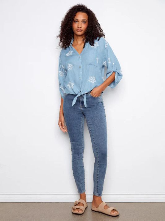 C4593ER-249B Charlie B Embroidered Tencel Blouse