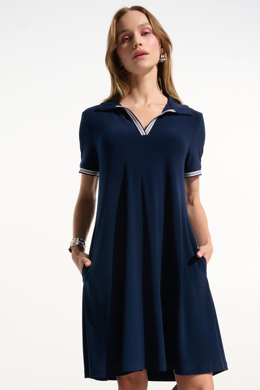 261614 Joseph Ribkoff Dress with Polo Collar, Color: INDIGO, Size: SM