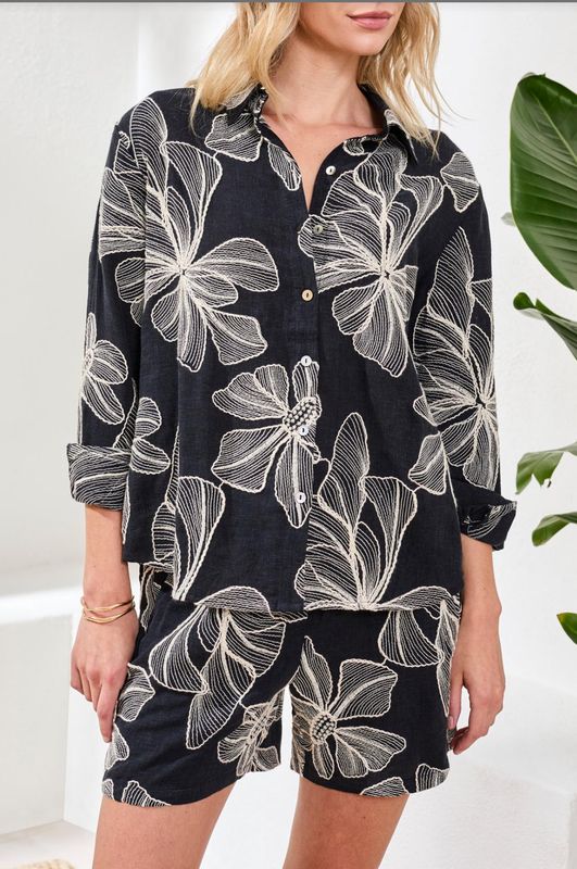 30010 Tribal Embroidered Button Front Blouse