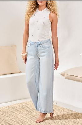 61810 Tribal Blue Thread Audrey Palazzo Soft Denim Jeans