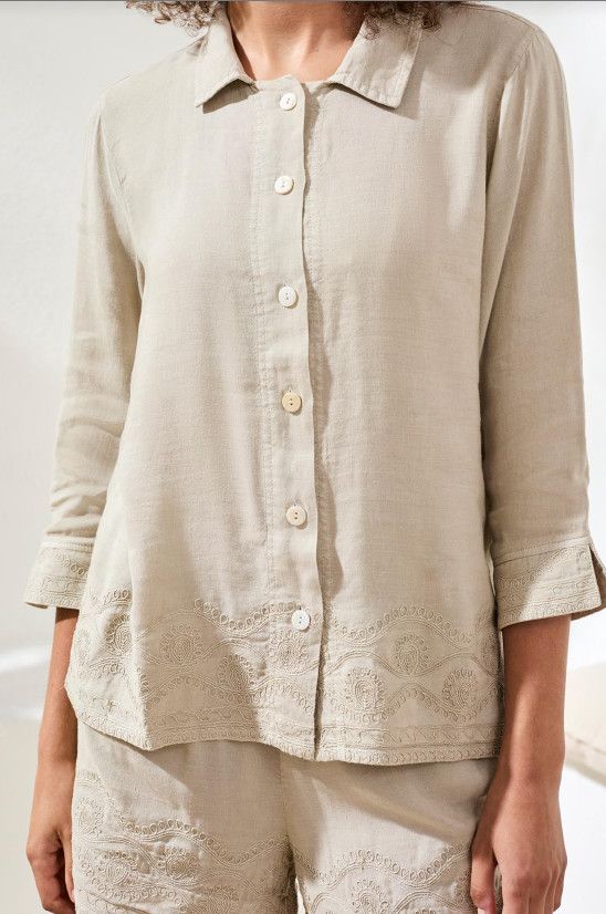 30720 Tribal Button Front Blouse with Embroidery