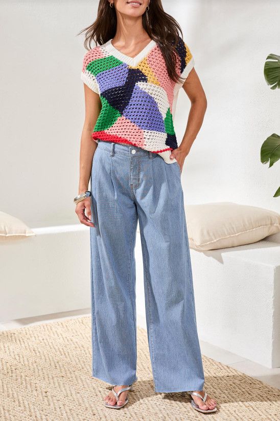 61210-5178 Tribal Audrey Pleated Wide Denim Jeans