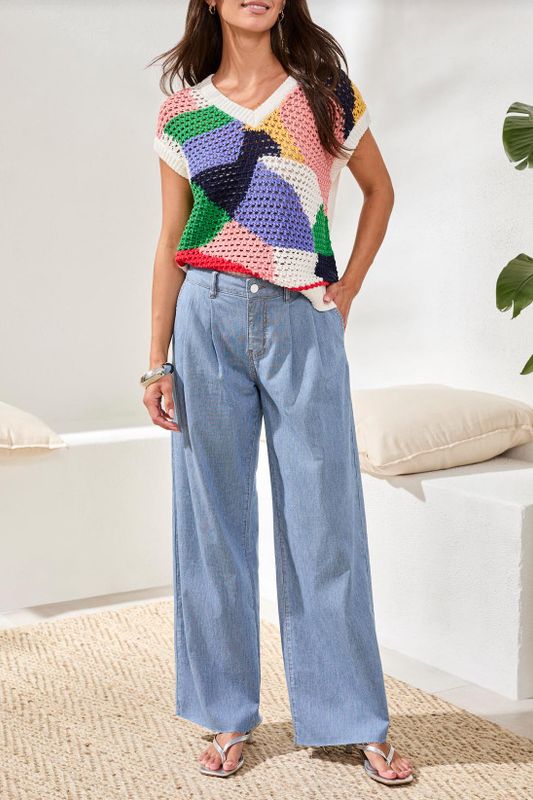 61210-5178 Tribal Audrey Pleated Wide Denim Jeans