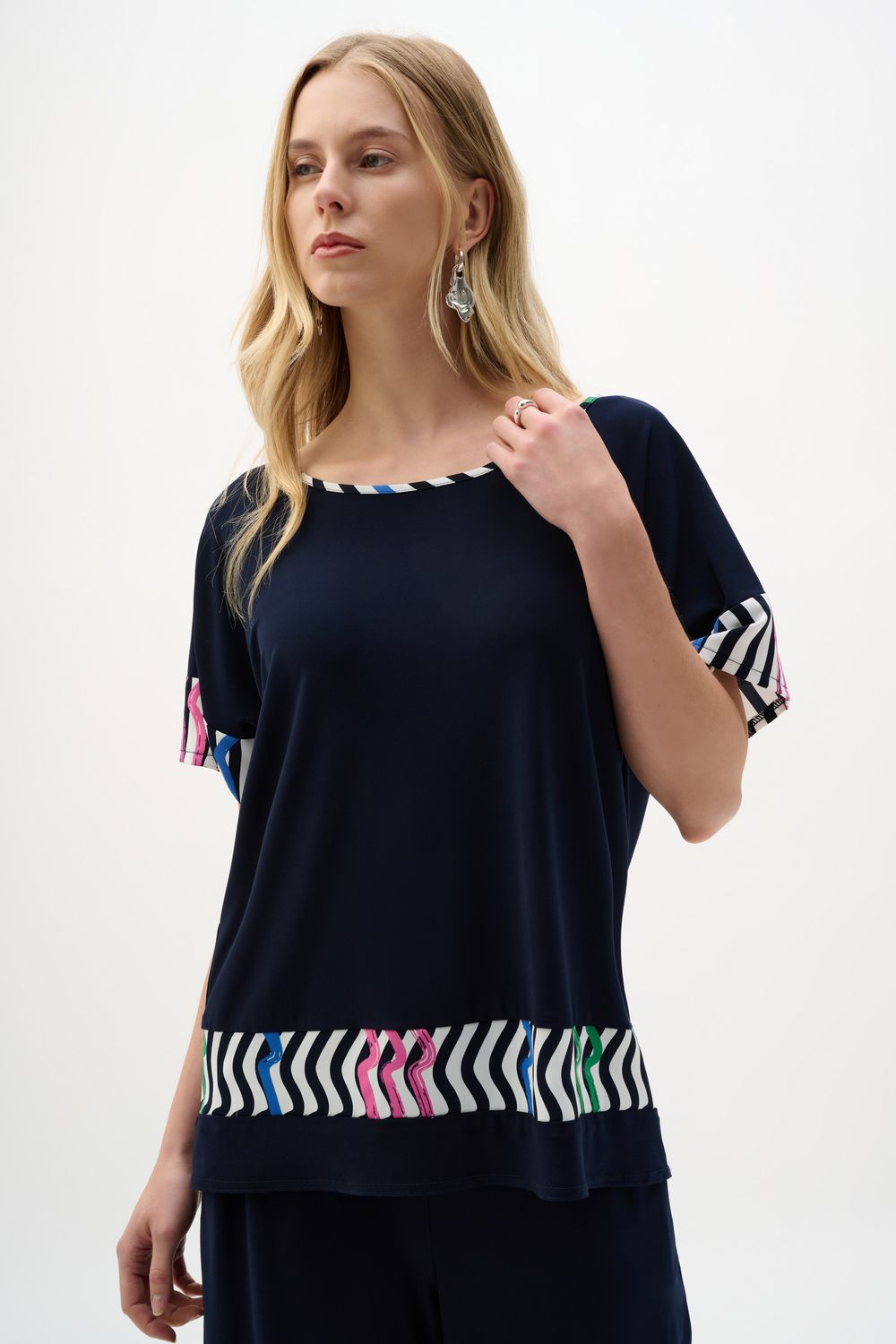 262121 Joseph Ribkoff Stripe Print Boxy Top