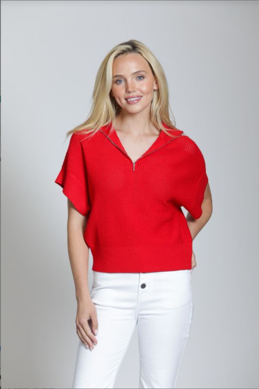 SW166 APNY Half Zip Open Knit Sweater