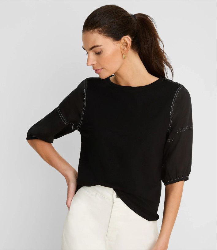 NZTS262081 Nic + Zoe Linen Sleeve Cotton Tee