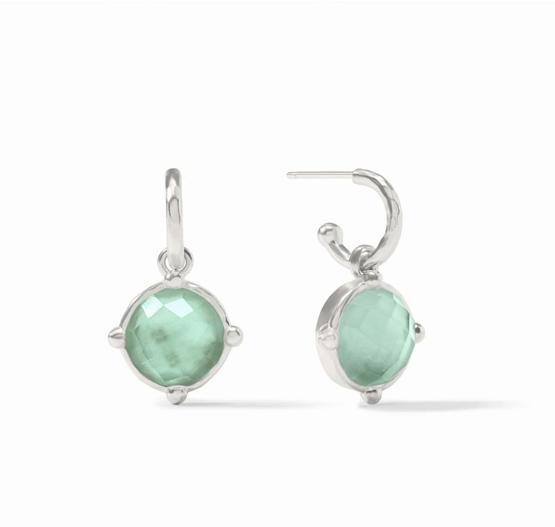 ER913SIBQ00 Julie Vos Honeybee Hoop &amp; Charm Earring-Iridescent Aquamarine Blue