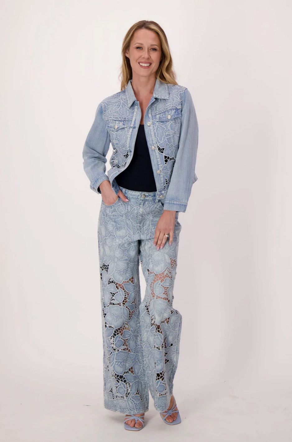 326590  Gabby Isabella Cutwork Denim Jacket
