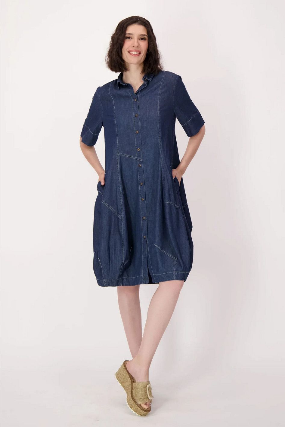 226189 Spanner Denim Seamed Shirt Dress