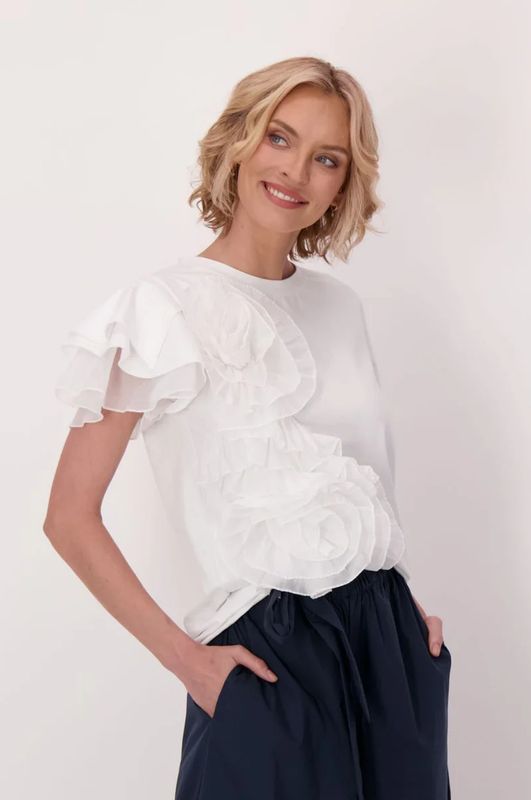 326626 Gabby Isabella Asym Chiffon Flower T-Shirt