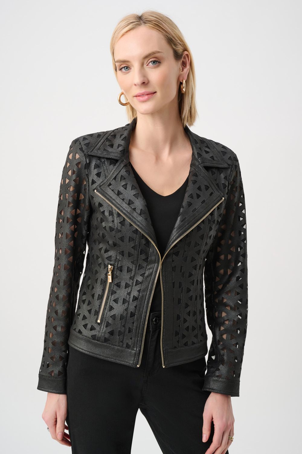 263910 Joseph Ribkoff Foiled Mesh Moto Jacket