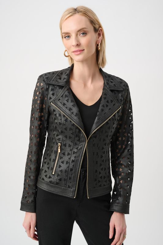 263910 Joseph Ribkoff Foiled Mesh Moto Jacket