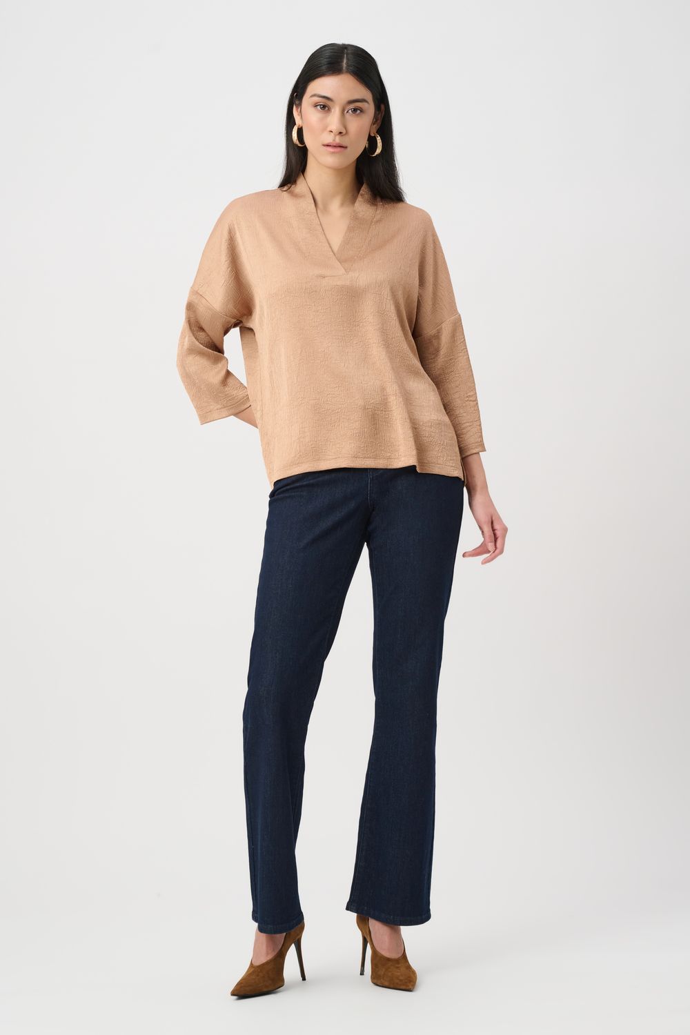 263141 Joseph Ribkoff Crusjed Satin V-Neck Top