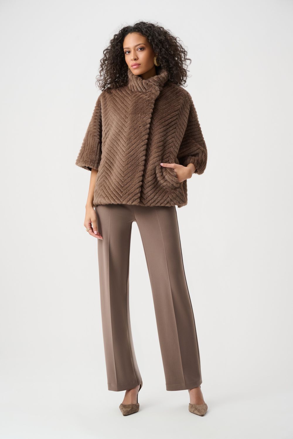 263917 Joseph Ribkoff Faux Fur Cape Style Jacket