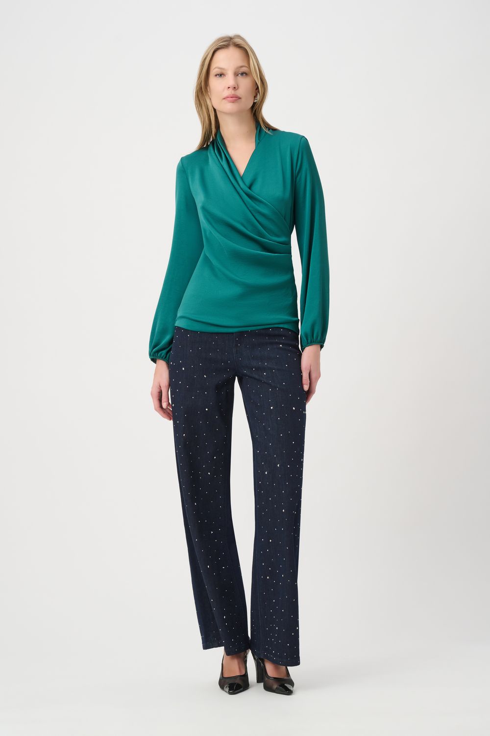 264026 Joseph Ribkoff Satin Faux Wrap Top