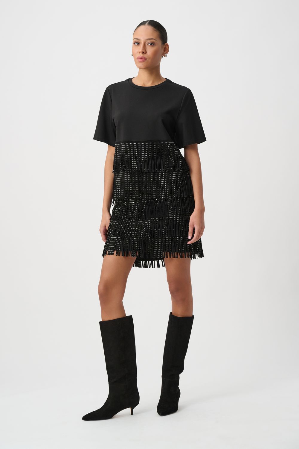 264918Joseph Ribkoff Rhinestone Fringe Skirt