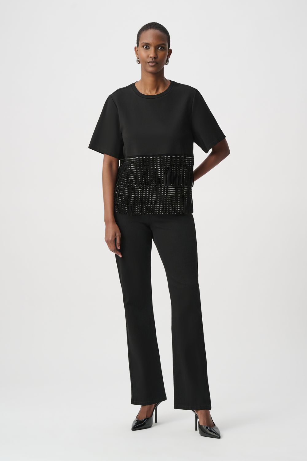264917 Joseph Ribkoff Faux Suede Fringe Top