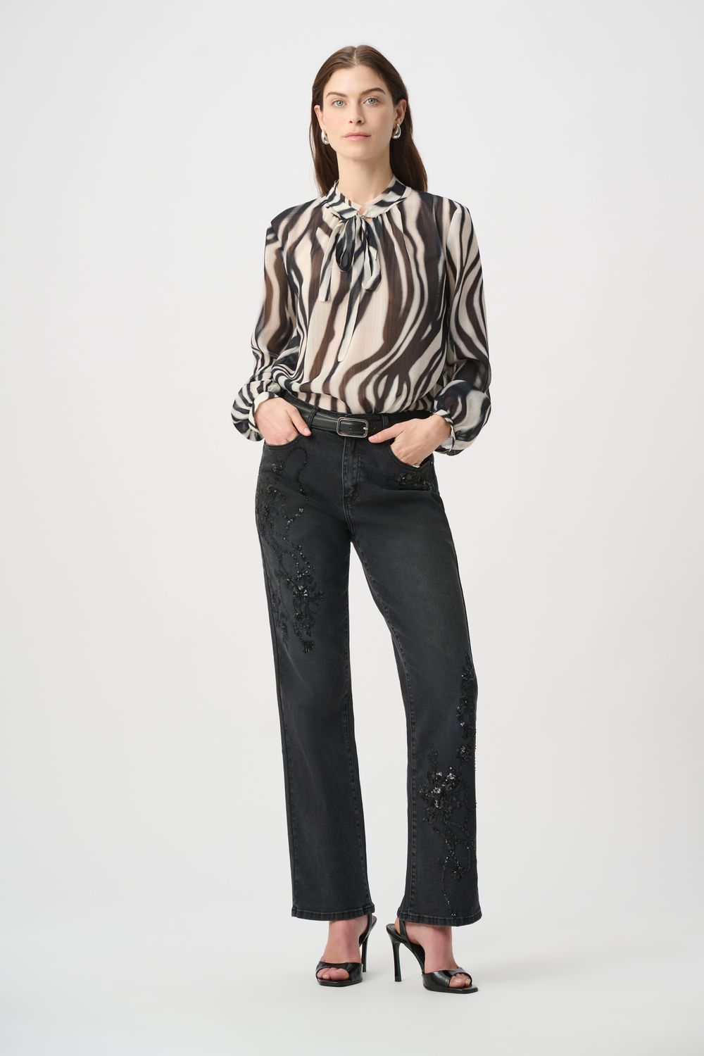 264926 Joseph Ribkoff Boot Cut Embellished Jeans