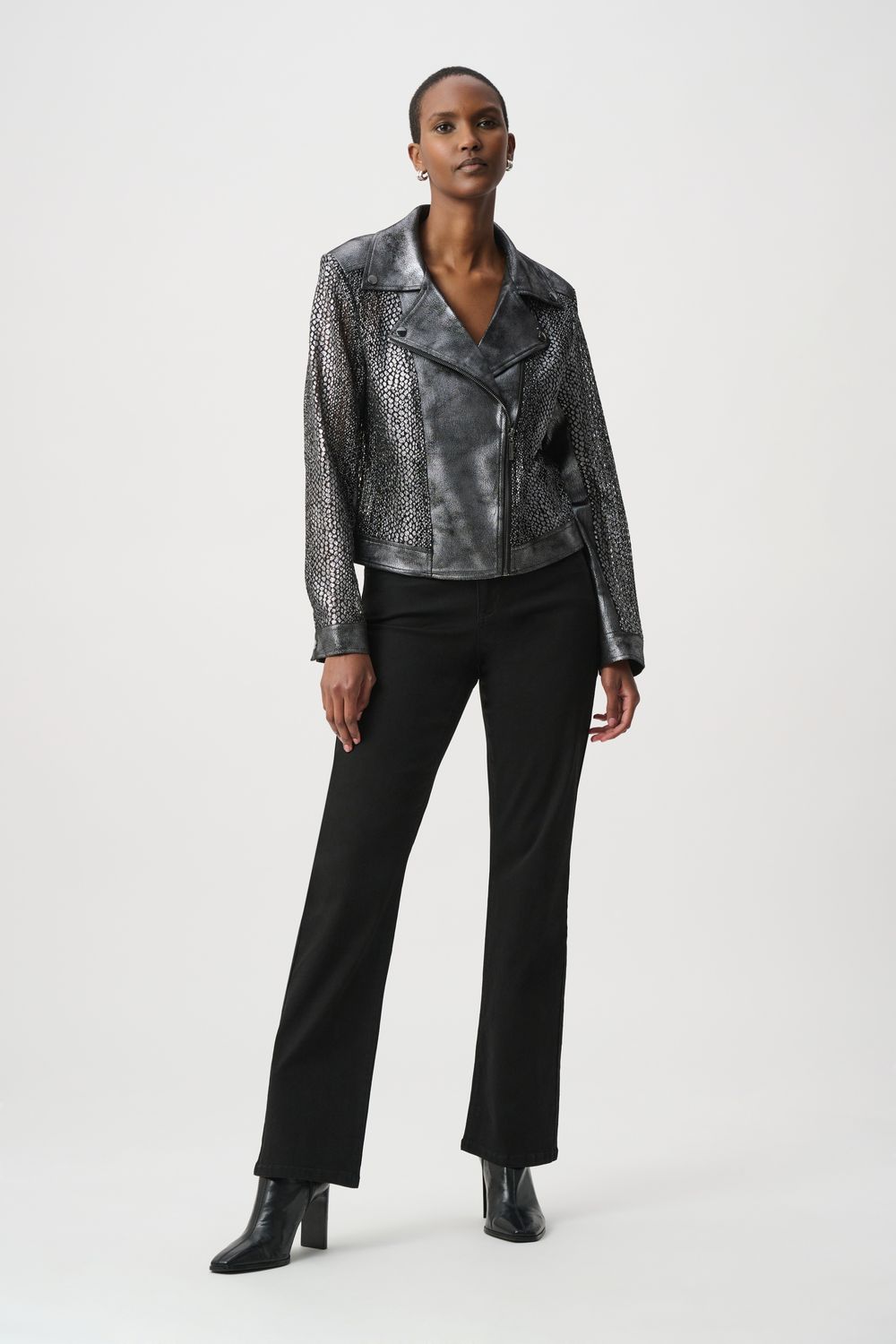 262902W Joseph Ribkoff Foiled Moto Jacket