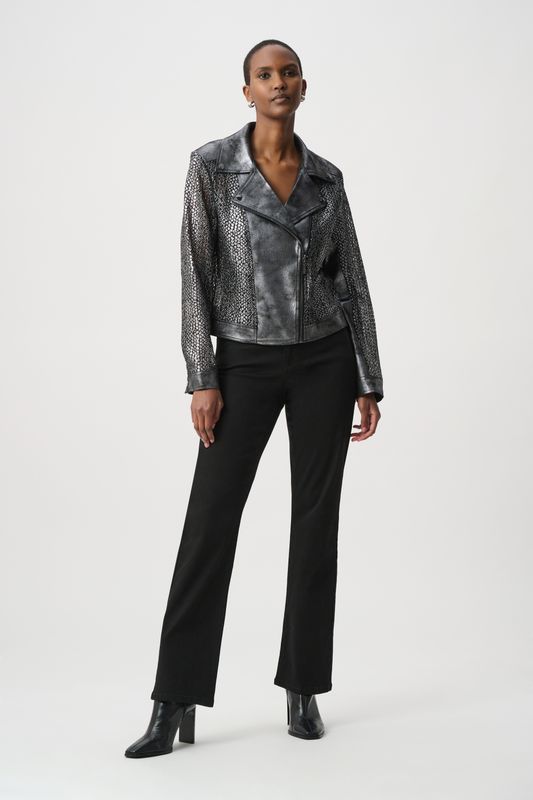 262902W Joseph Ribkoff Foiled Moto Jacket