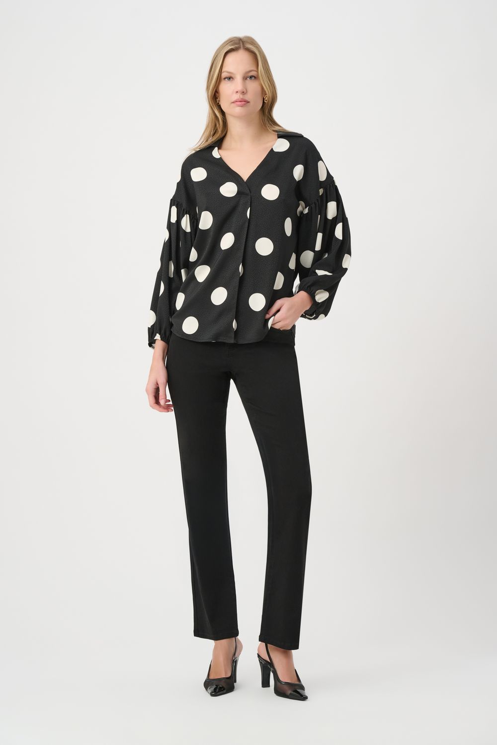 264114 Joseph Ribkoff Polka Dot Satin Top