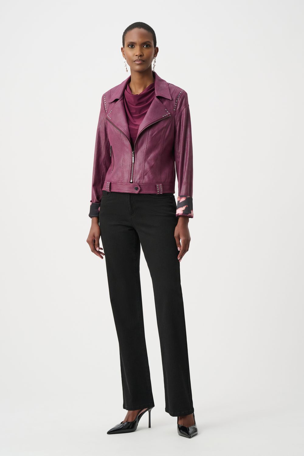 263907 Joseph Ribkoff Foiled Faux Suede Jacket