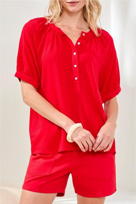 31080 Tribal Gingham Semi-Sheer Blouse