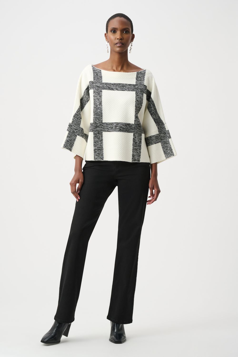 263946 Joseph Ribkoff Plaid Boat Neck Sweater