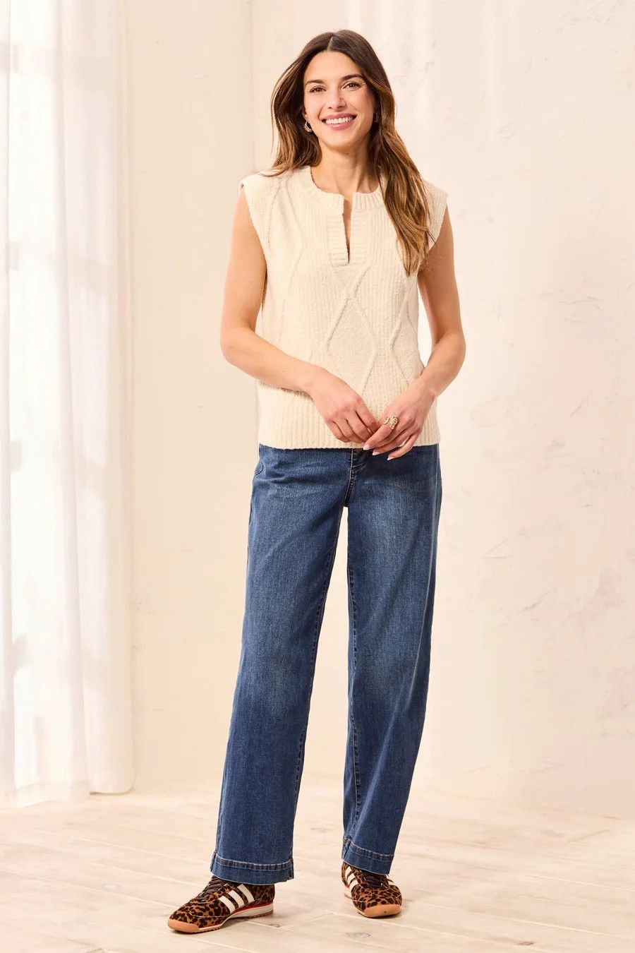 63160 Tribal Soft Split Sleeveless Sweater