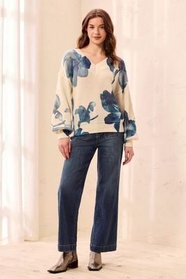 63630 Tribal Printed V Neck Sweater