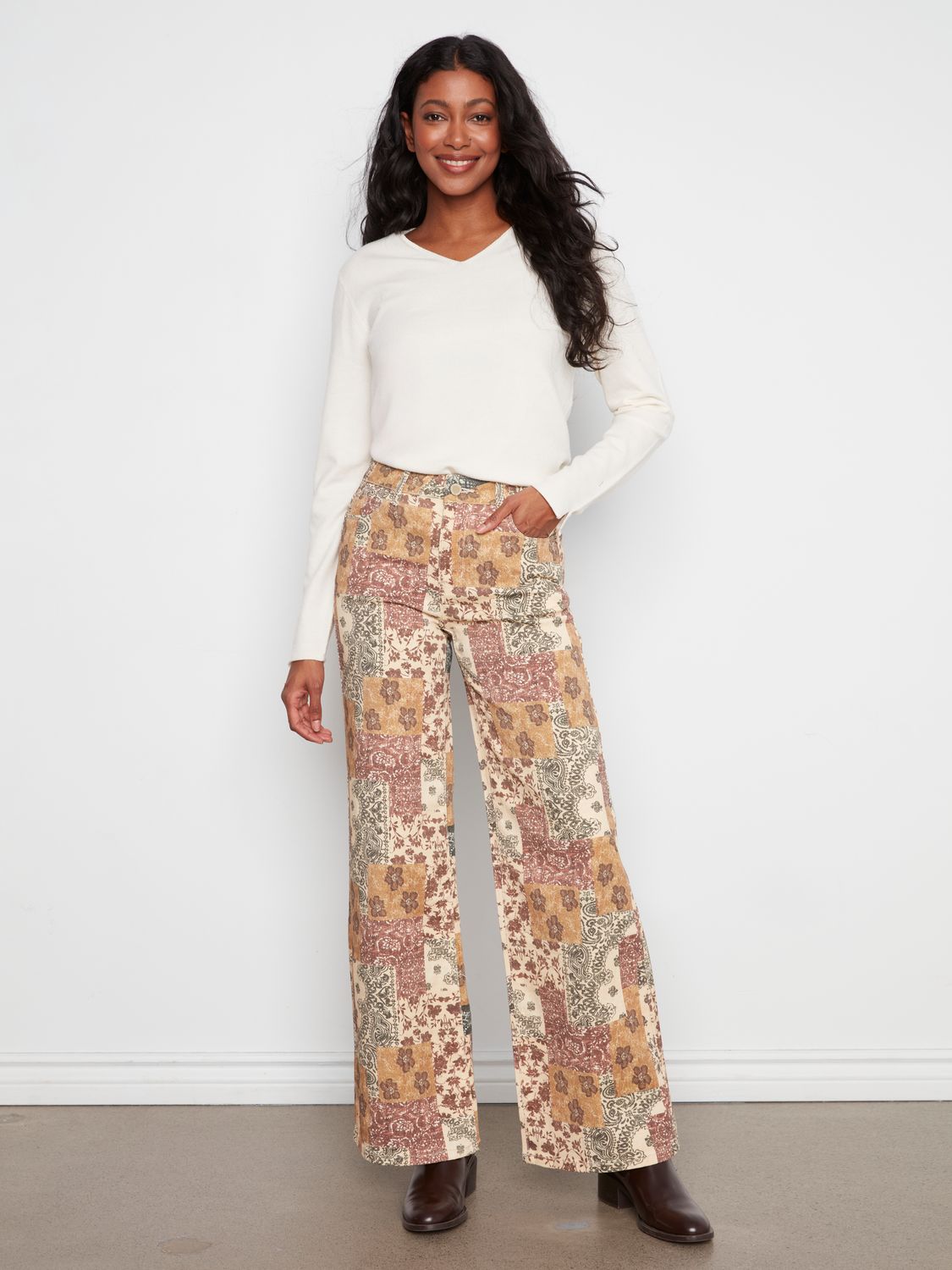 C5839-681C Charlie B Wide Leg Print Pant