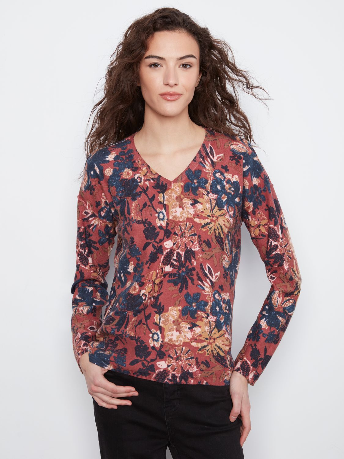 C2907P-626B Charlie B Reversible Floral Sweater, Color: PASSION, Size: SM