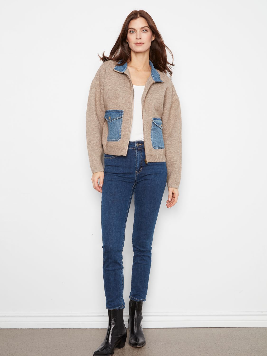 C2045-716C Charlie B Zipped Sweater Jacket