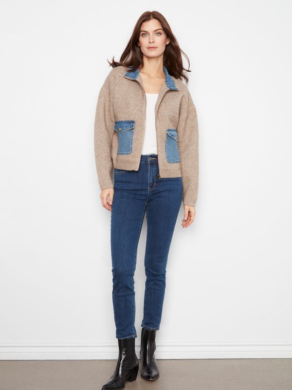 C2045-716C Charlie B Zipped Sweater Jacket