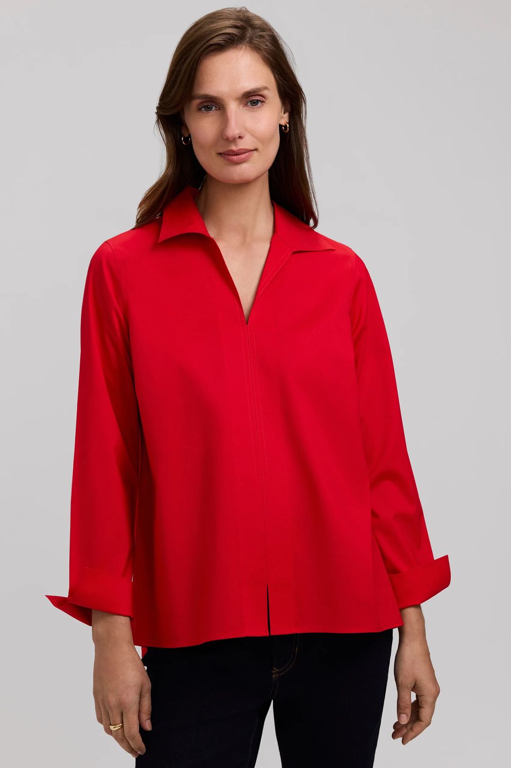 199555 Foxcroft Agnes No Iron Stretch Popover Shirt