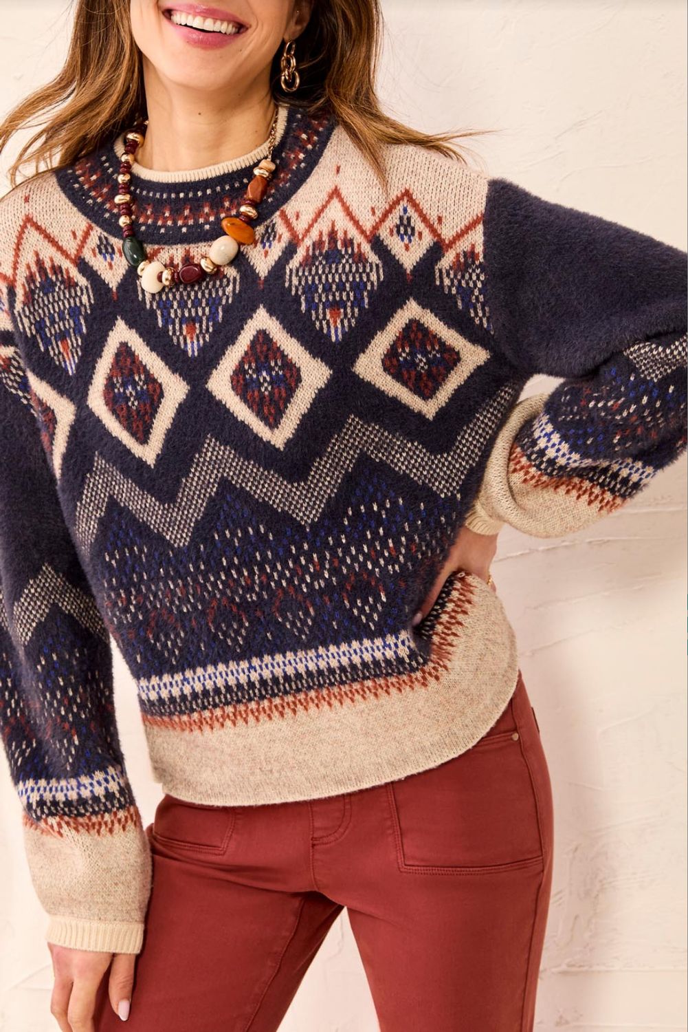 31310 Tribal Mock Neck Sweater