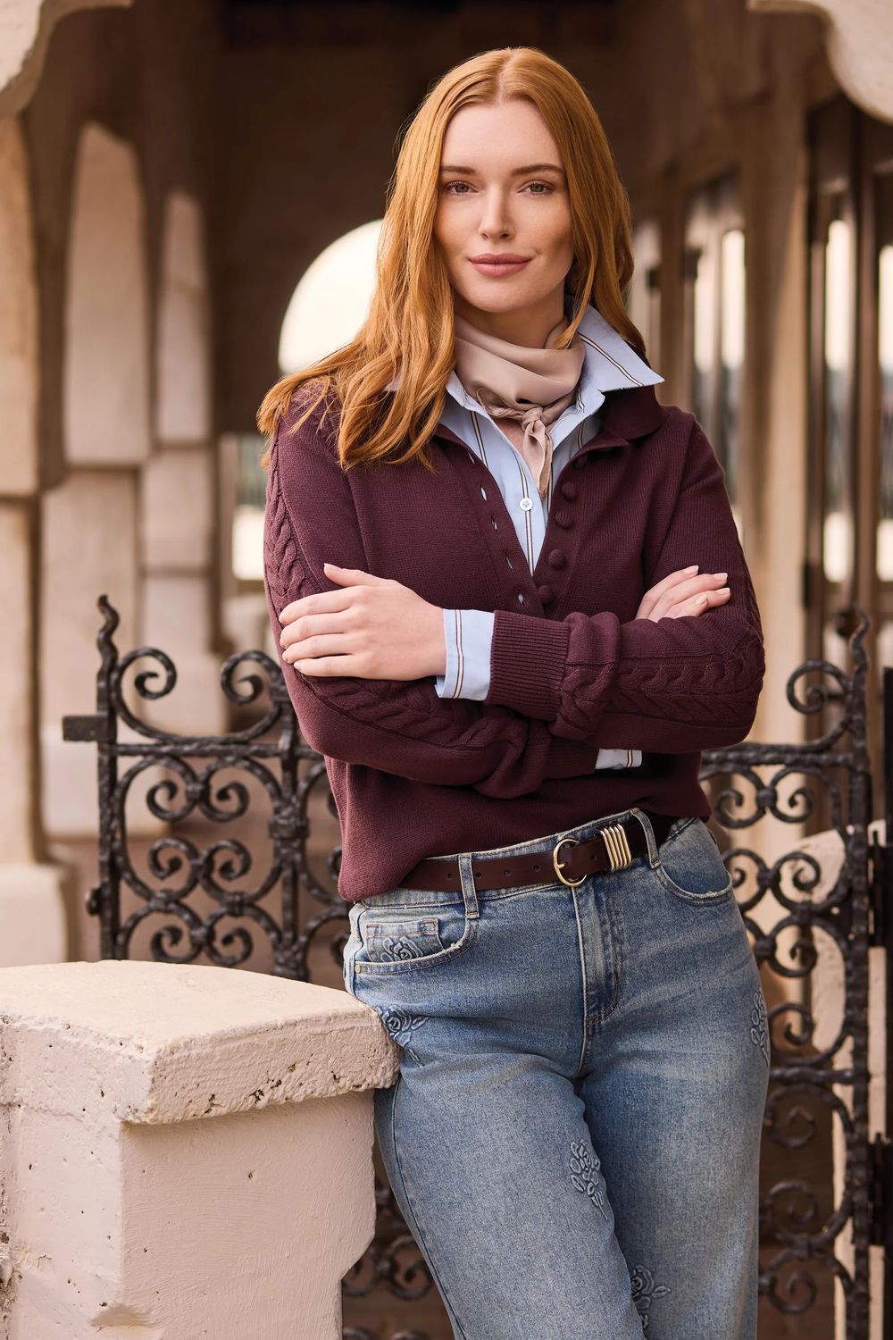 32140 Tribal Polo Sweater with Cable Detail