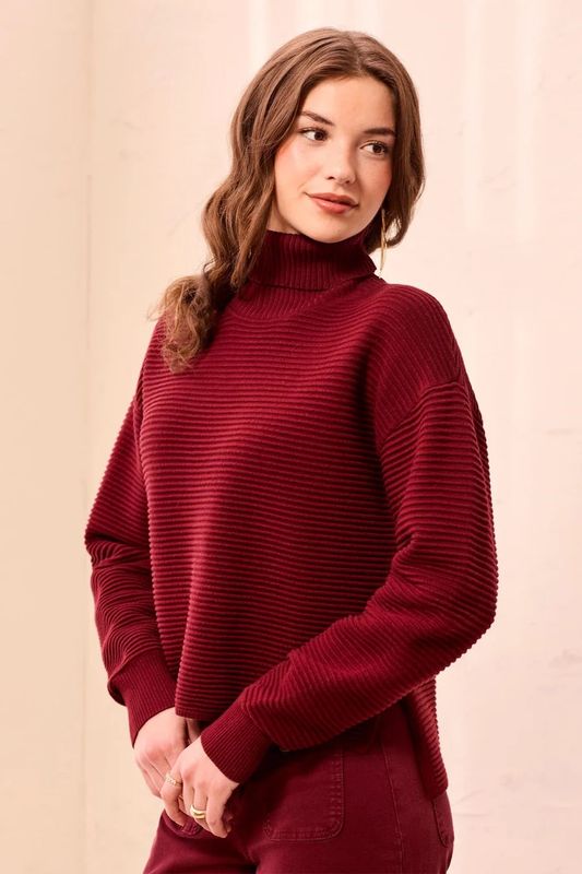 59330 Tribal Textured Rib High Low Sweater