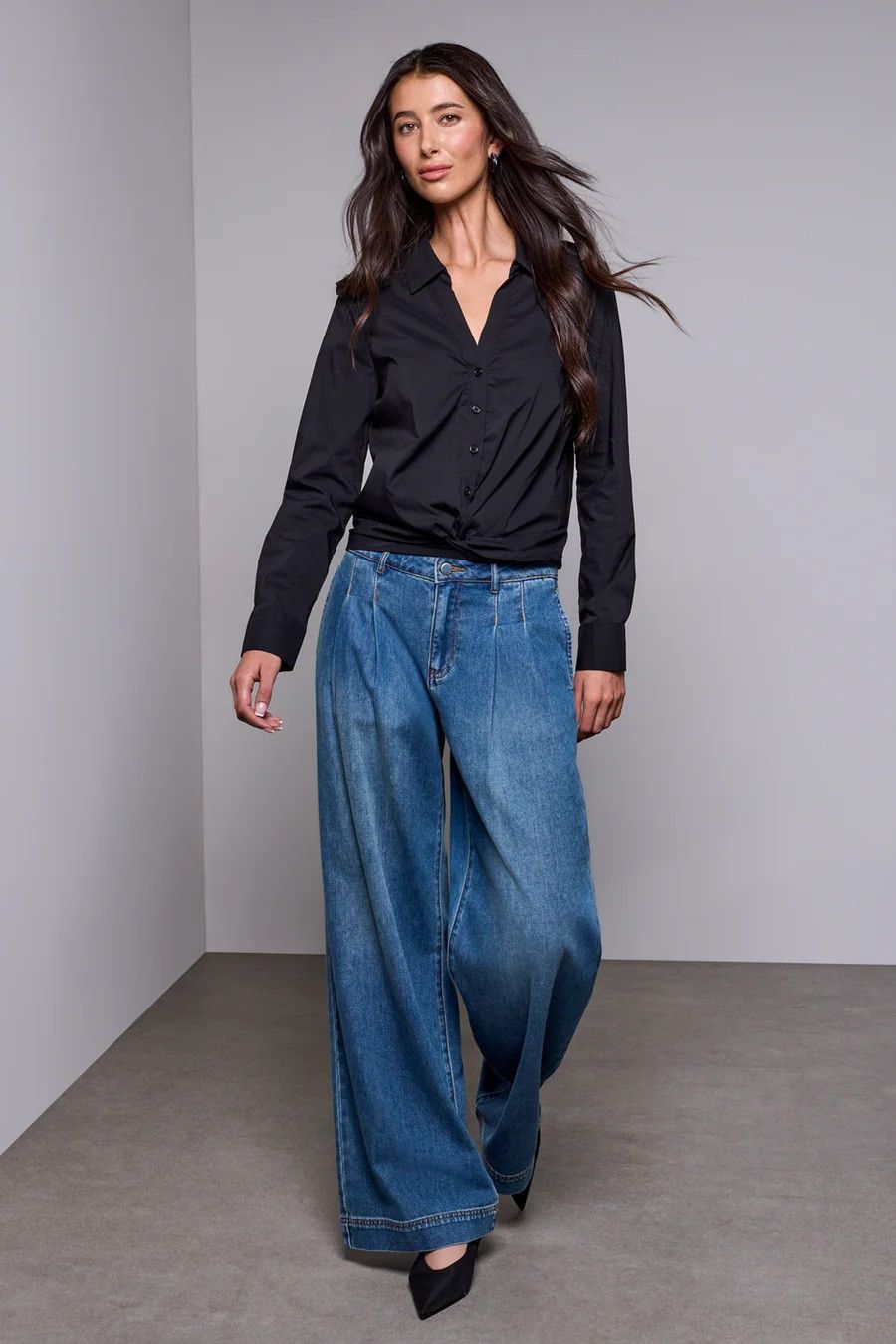 63060 Tribal Blue Thread Tailored Wide Denim