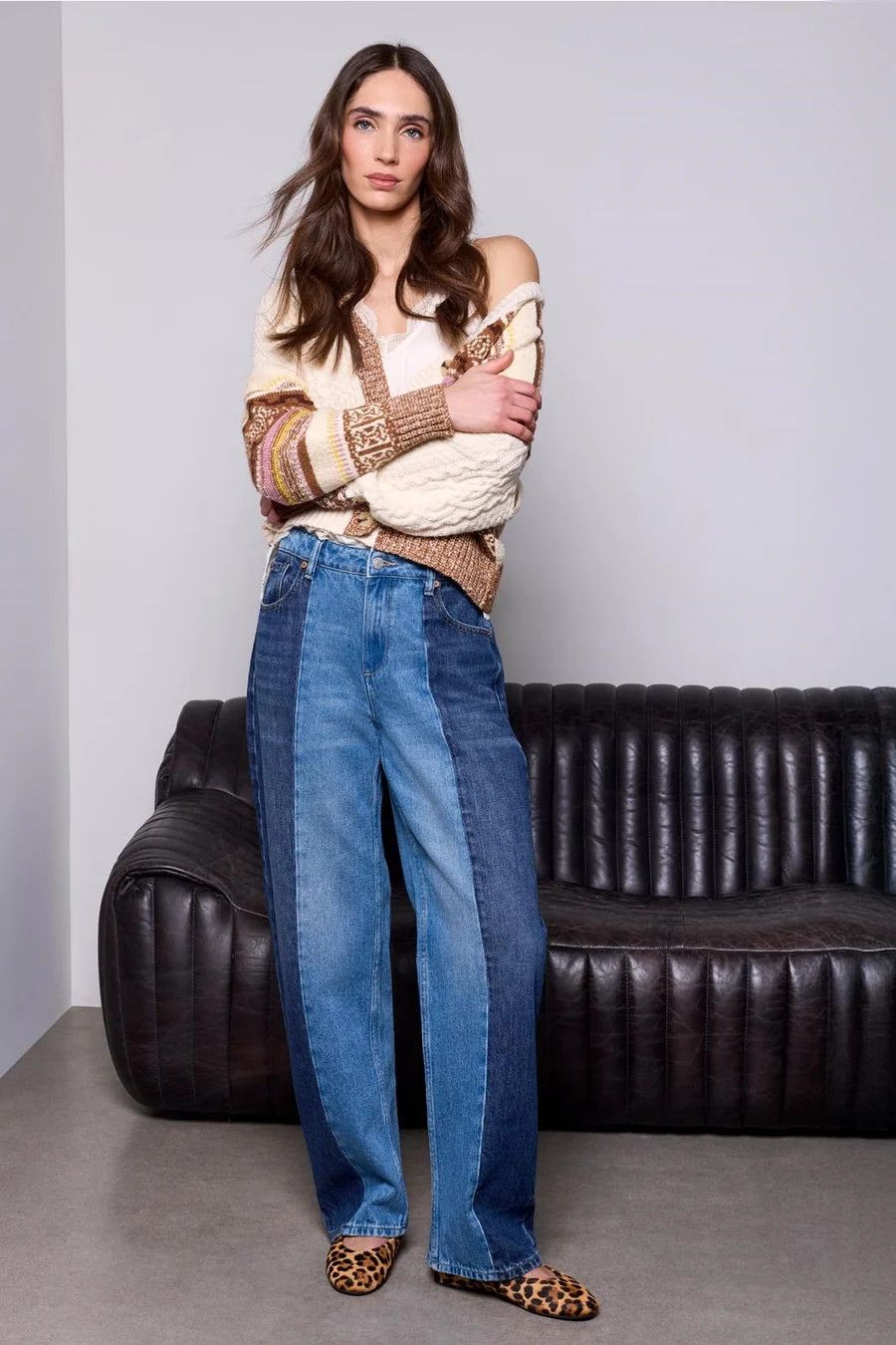 62680 Tribal Blue Threads Two Tone Straight Denim