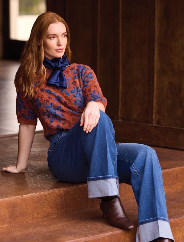 32440 Tribal Elbow Sleeve Crew Neck Sweater