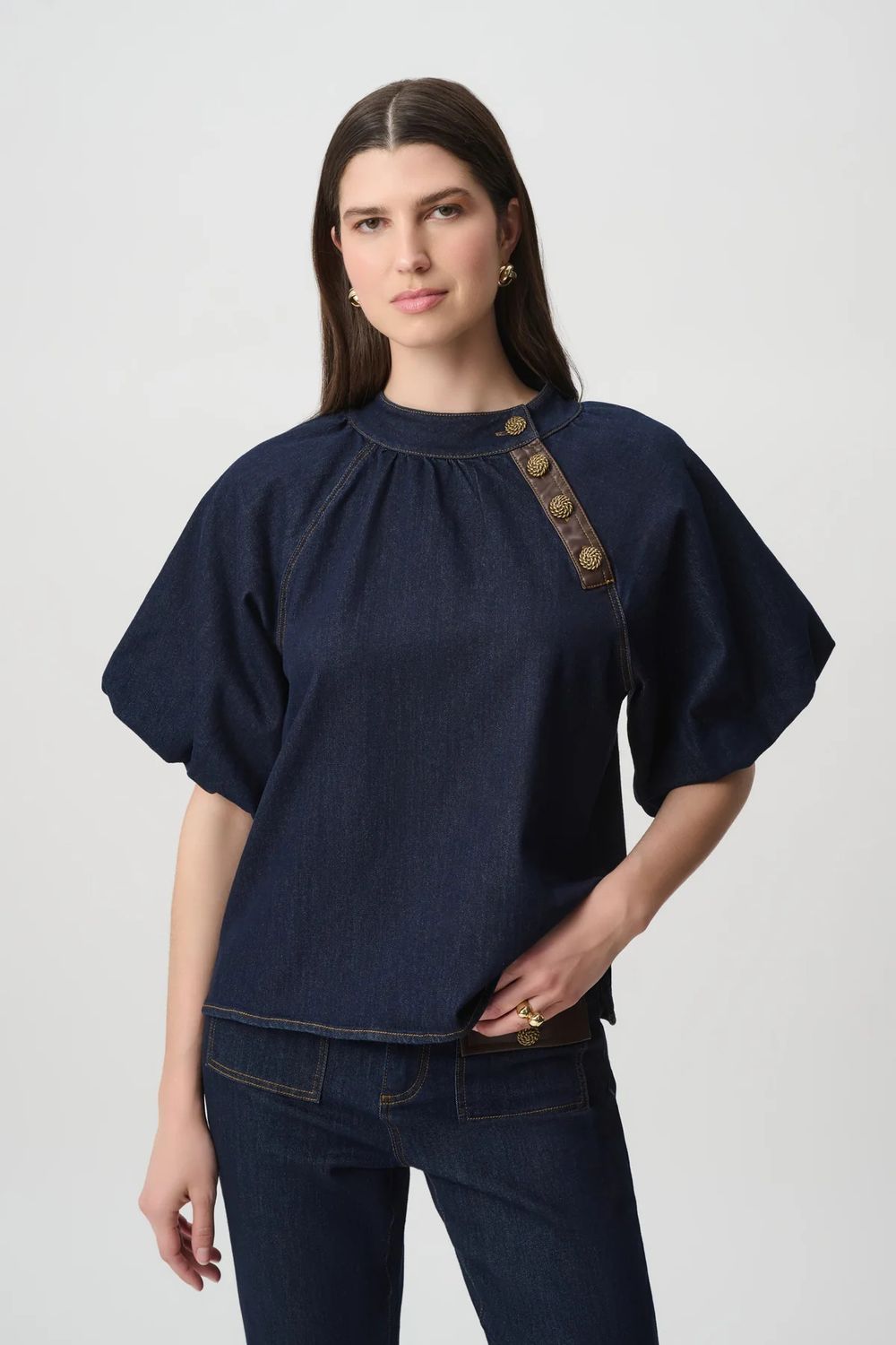 264962 Joseph Ribkoff Balloon Sleeve Denim Blouse