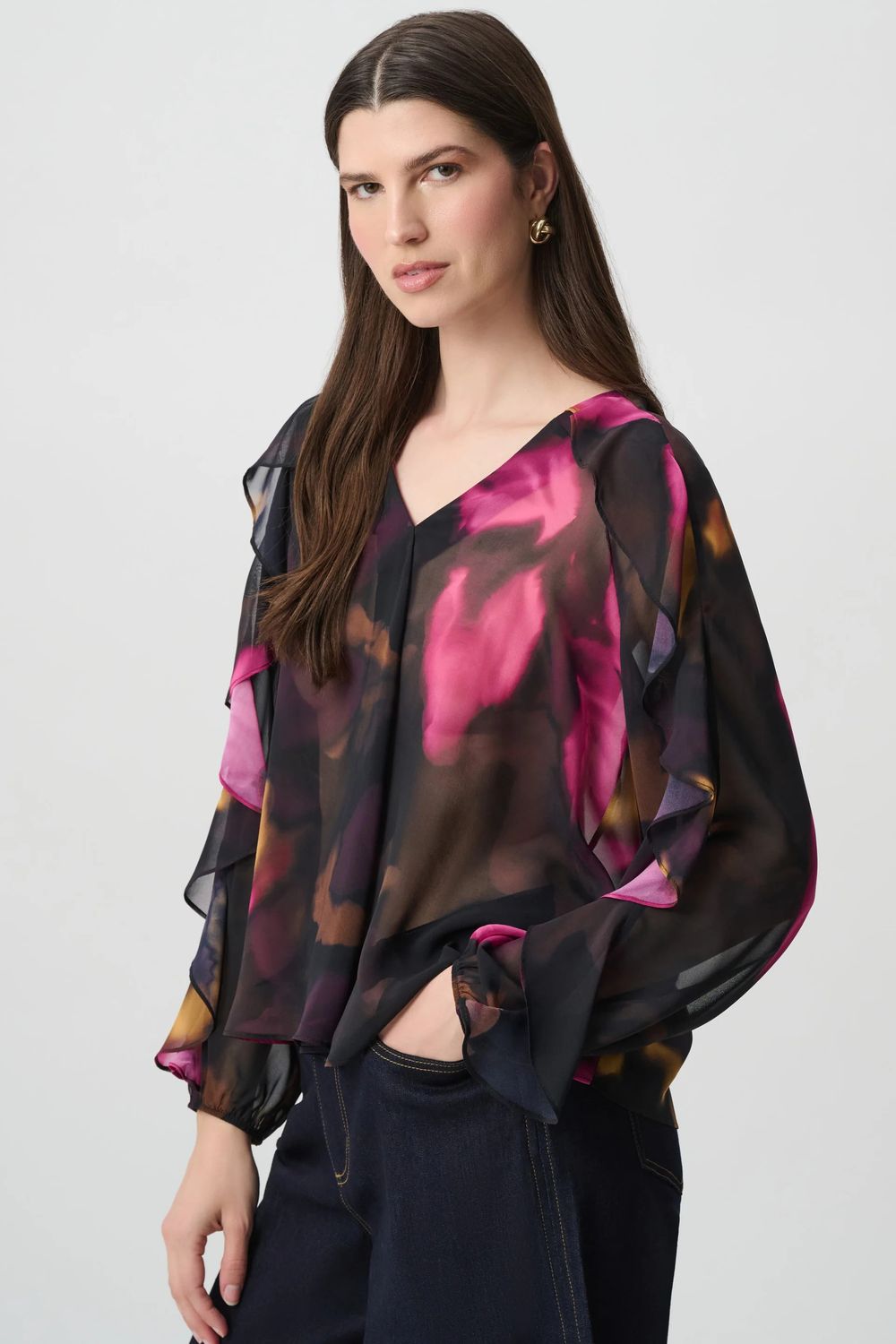 264214 Joseph Ribkoff Floral Chiffon Ruffle Top
