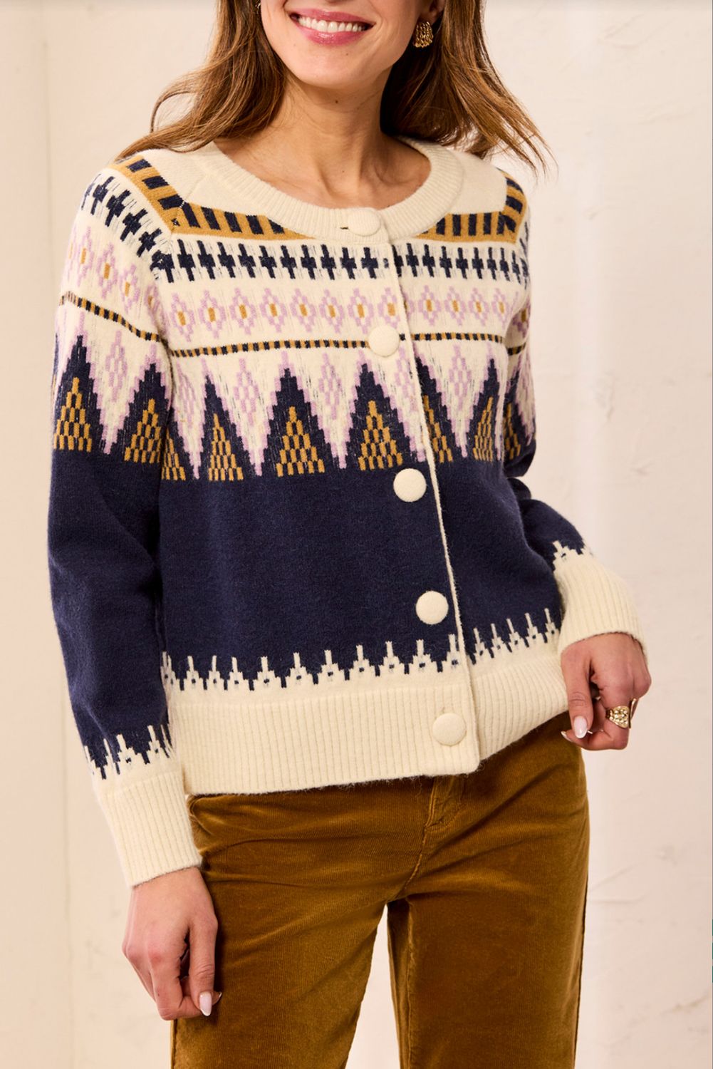 23120-3814 Tribal Fair Isle Sweater Cardigan