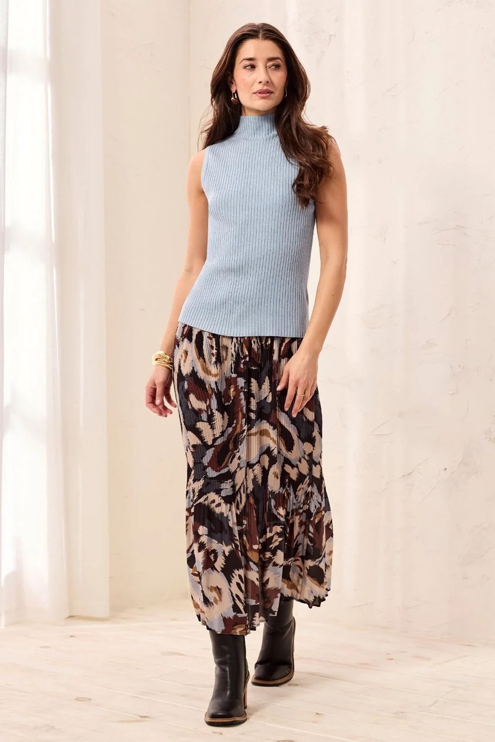 31240 Tribal Ribbed Funnel Neck Sweater