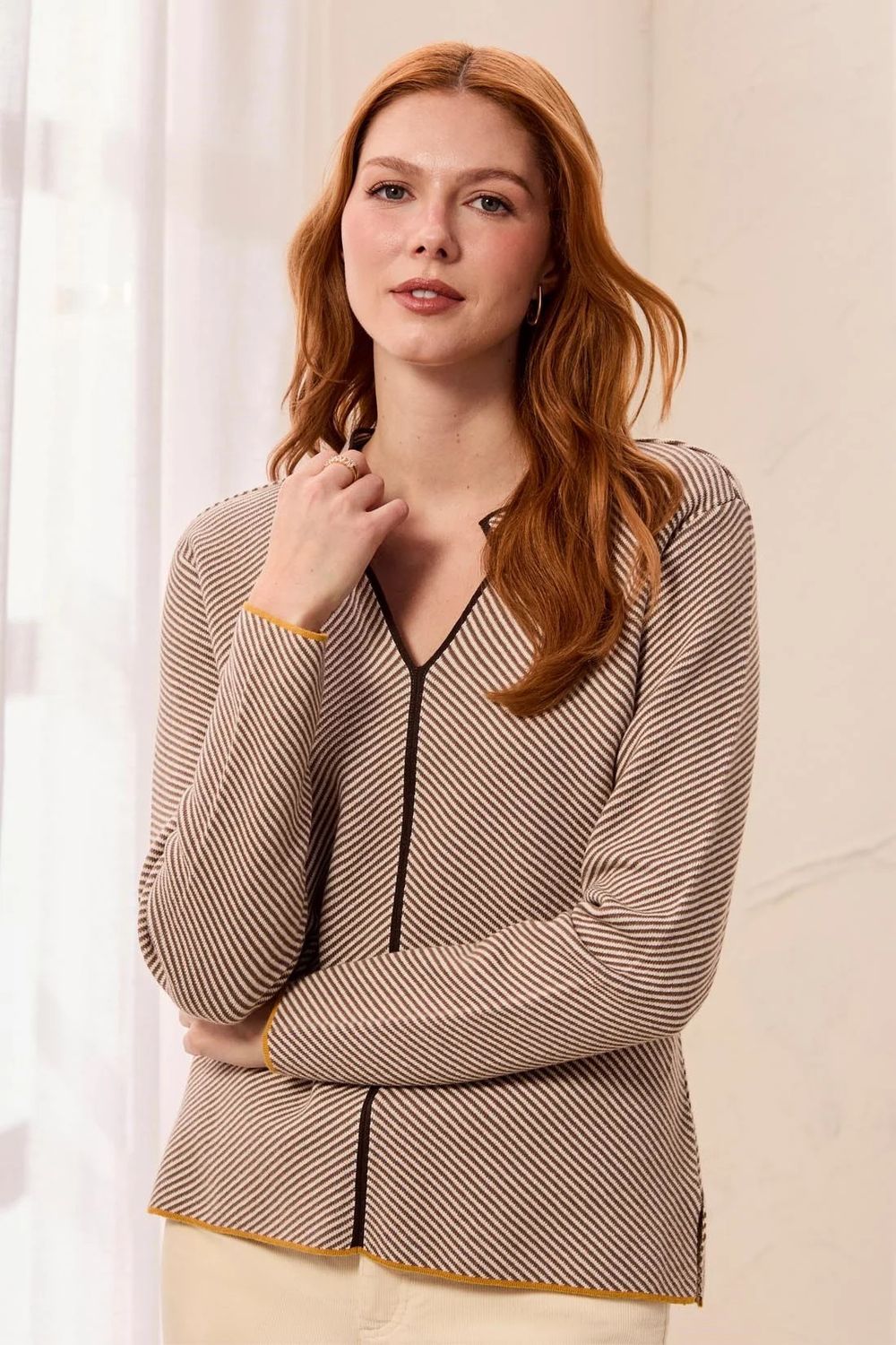 31840 Tribal Split Neck Sweater